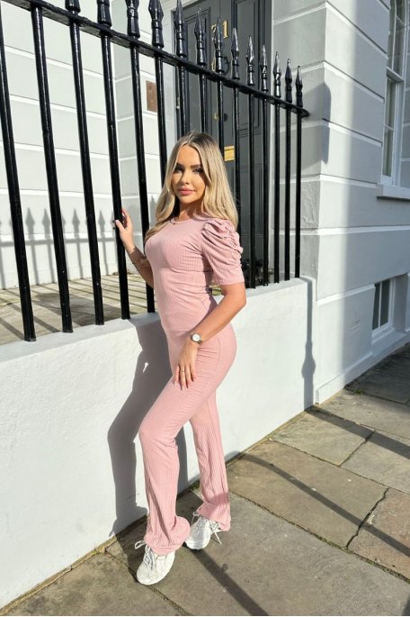 Ensemble top manches effet drapé rose