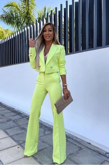 Set Crop Top Blazer ausgestellte Hose grün