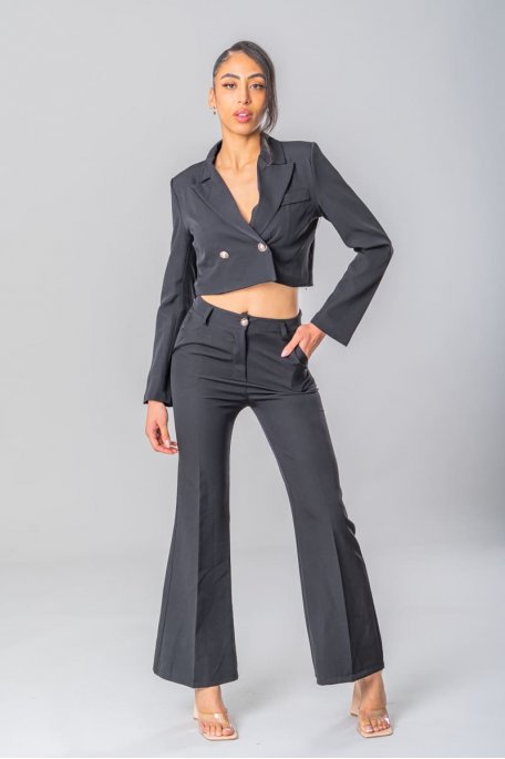 Set crop top blazer flared pants black