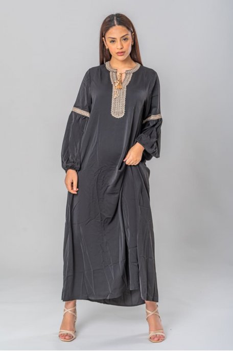 Djellaba-Kleid mit goldener Stickerei schwarze Kordel