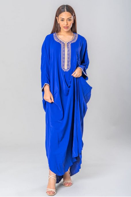 Blue embroidery batwing dress