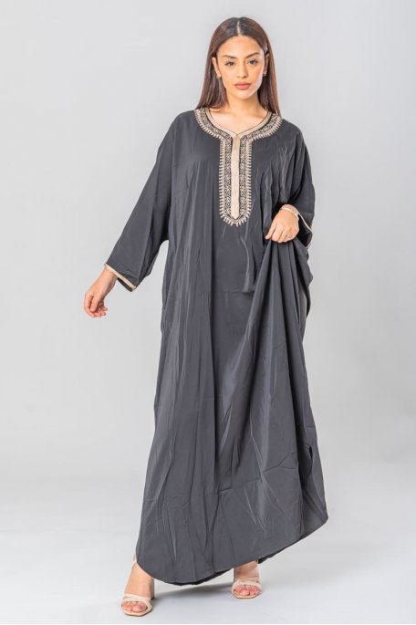 Black embroidered batwing dress