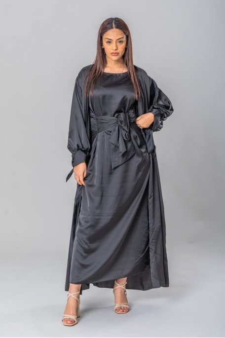 Long dress and black satin vest set