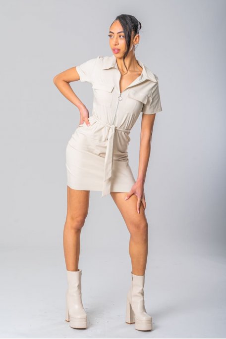 Robe courte à zip beige