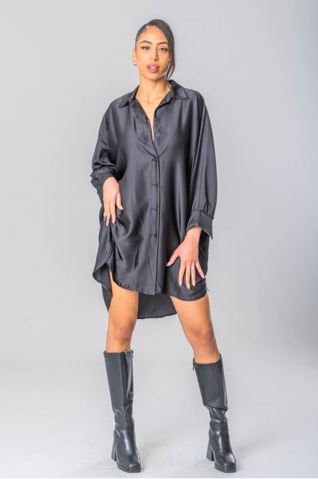 Black satin batwing long sleeve shirt