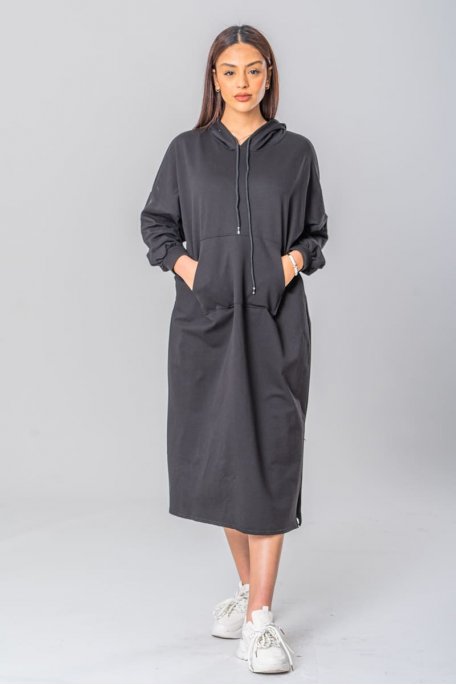 Langes Oversize-Sweatkleid schwarz