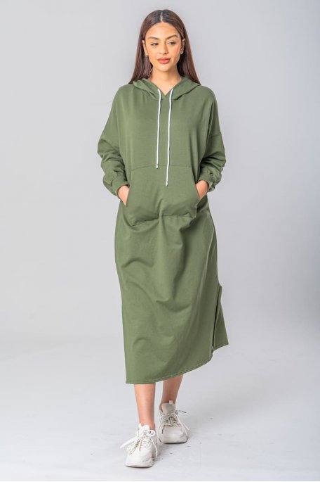 Langes Oversize-Sweatkleid in Khaki