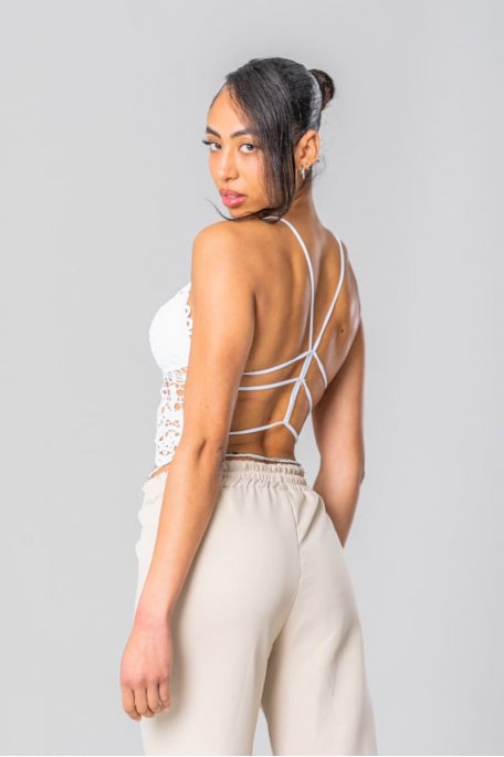 Crop top bustier ficelles blanc - Cinelle Paris, mode femme tendance.