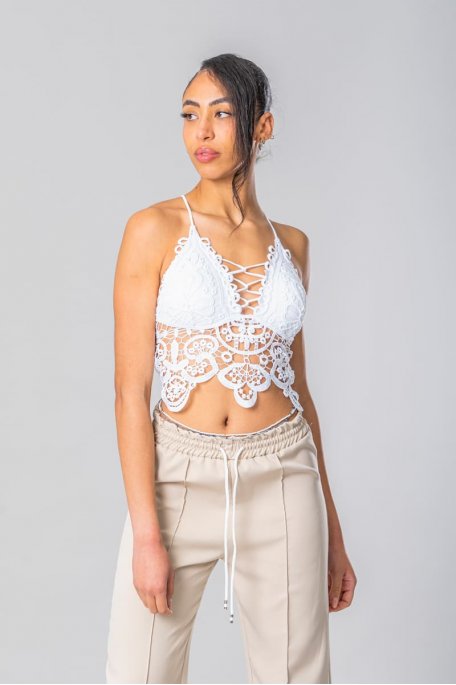 Crop top bustier ficelles blanc - Cinelle Paris, mode femme tendance.