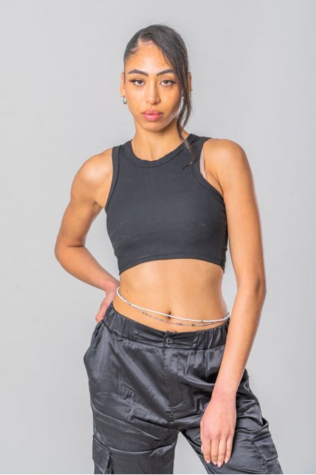 Geripptes Crop Top Tanktop schwarz