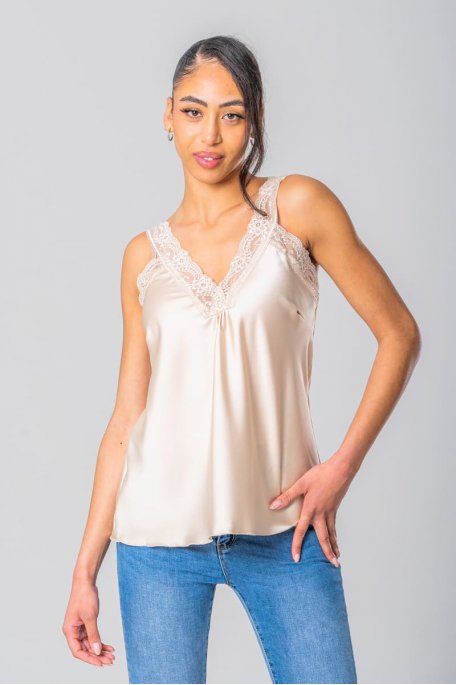 Beige lace babydoll tank top