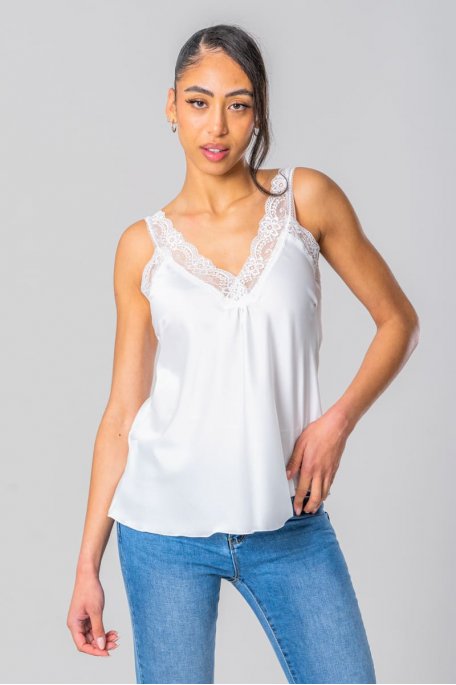 Débardeur nuisette dentelle blanc