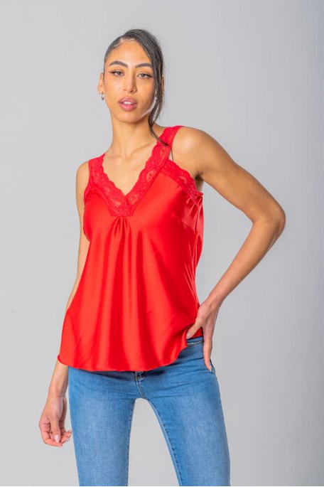Babydoll-Top mit Spitze rot