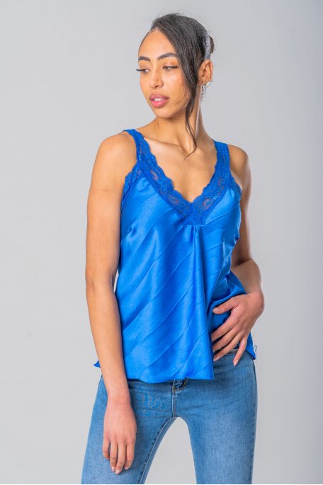 Débardeur nuisette dentelle bleu