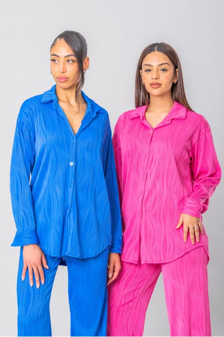 Ensemble chemise fluide motif vague bleu
