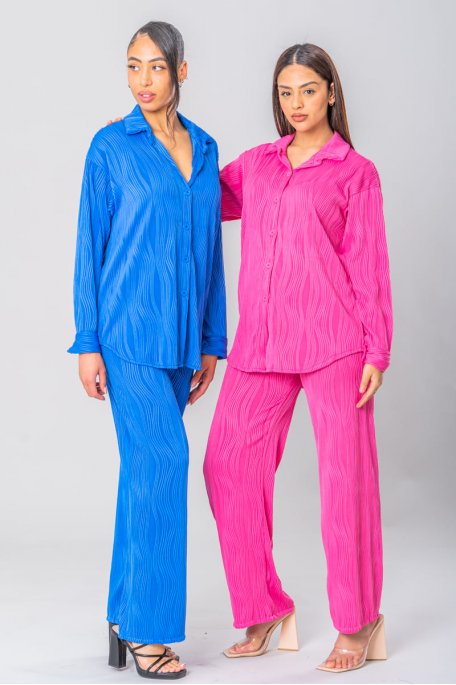 Pink wave relief shirt set