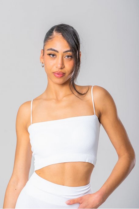 White strapless crop top with thin straps