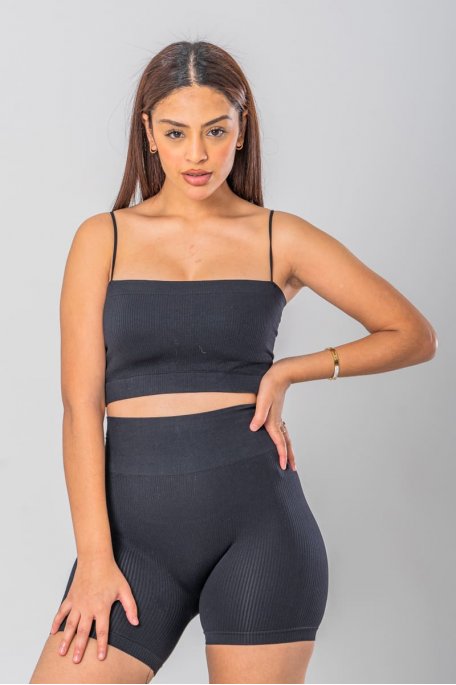 Crop top bustier fines bretelles noir
