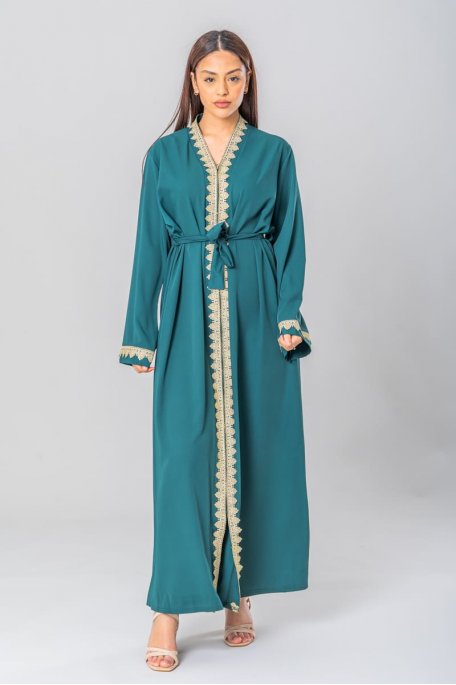 Oriental caftan with green gold embroidery