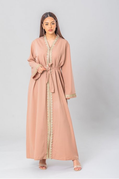 Caftan oriental broderie dorée beige