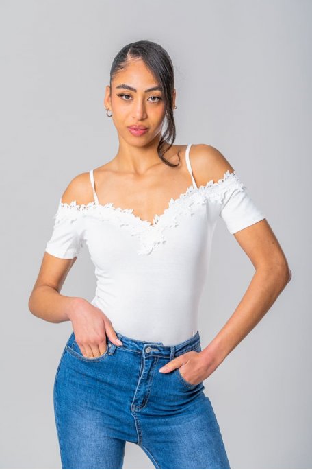 White lace off shoulder top