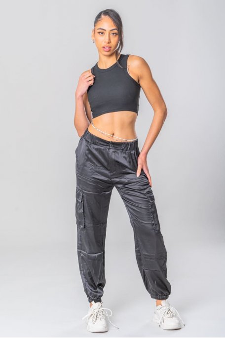 Cargohose Satin fließend schwarz