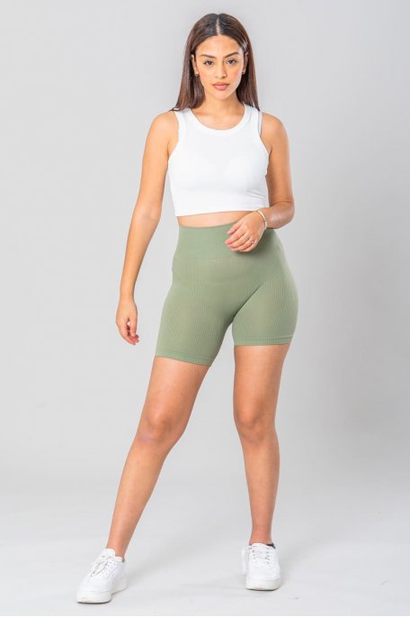 Khaki elastic ribbed shorts