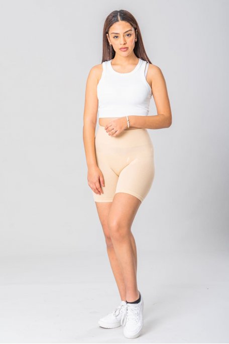 Beige elastic ribbed shorts