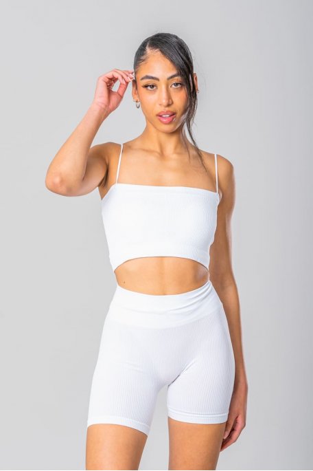 White elastic ribbed shorts