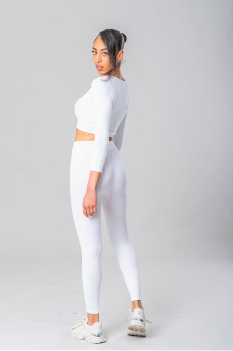 White ribbed leggings