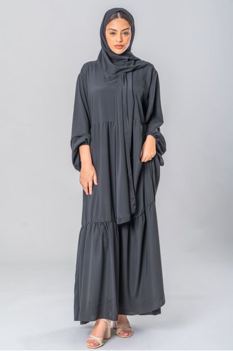 Kleid Abaya lang integrierter Schleier schwarz