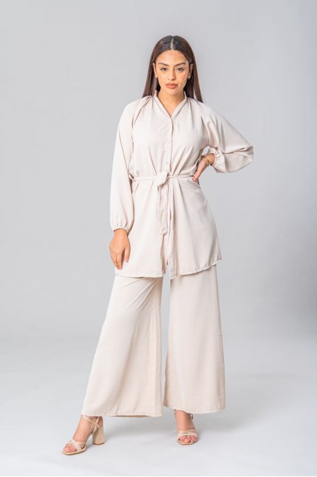 Beige shirt and belt pant set