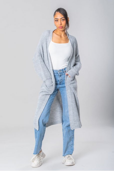 Long grey knitted cardigan