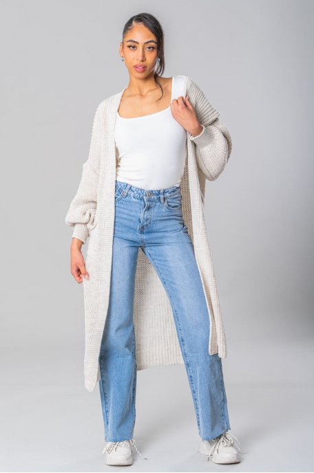 Lange Strickweste beige