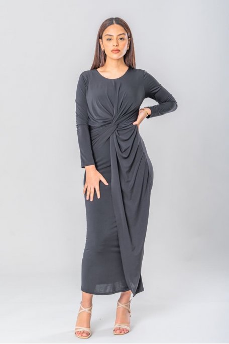 Robe longue nouée moulante noir
