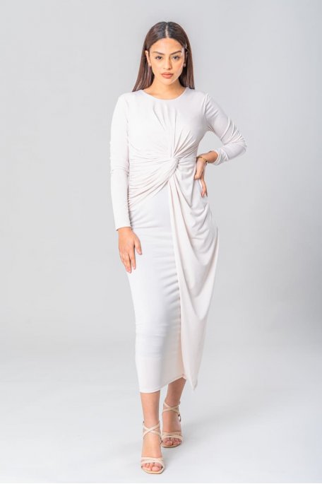 Beige long dress with tie