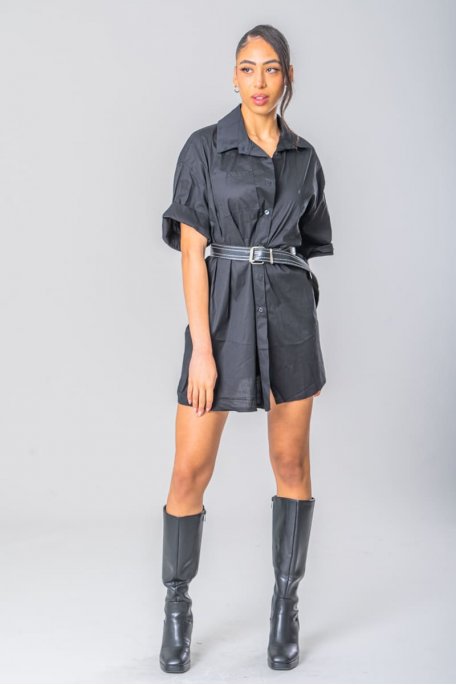 Robe chemise ceinture simili noir