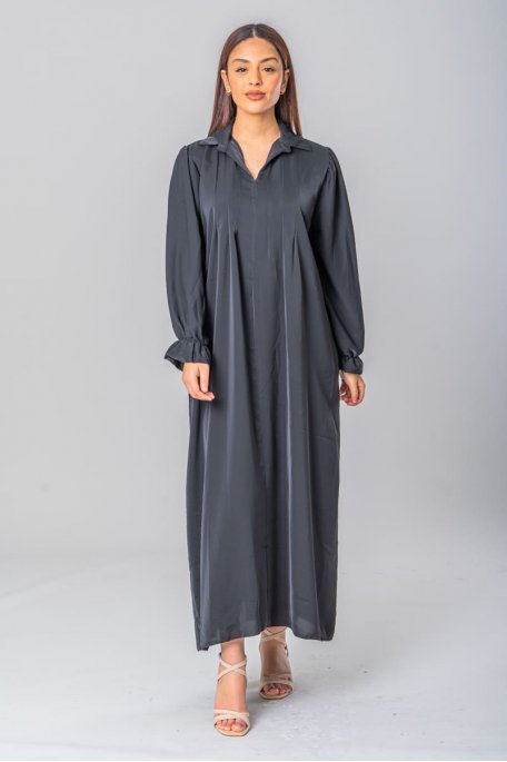 Langes Kleid bescheiden Hemdkragen schwarz