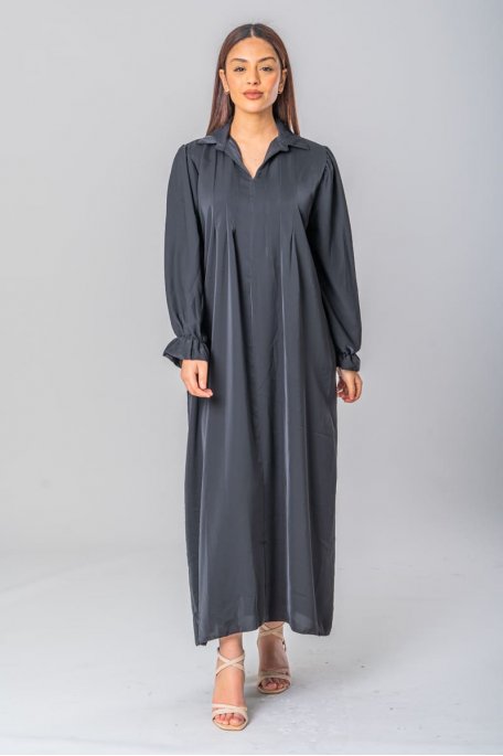 Robe longue modeste col chemise noir