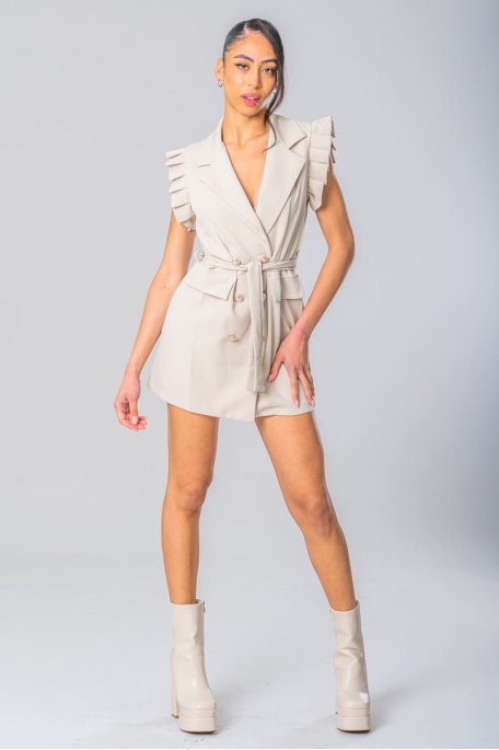Blazerkleid ärmellos Volants beige