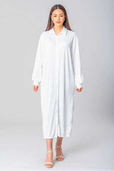 Hemdblusenkleid Maxi texturiert weiß