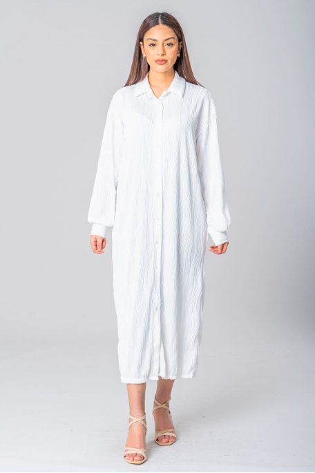 White textured maxi shirt dress