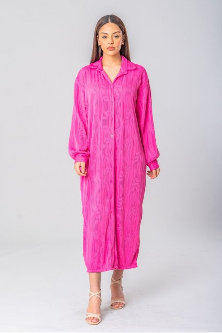 Robe chemise maxi texturée rose