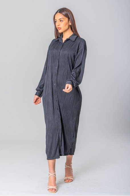 Maxi-Shirtkleid texturiert schwarz