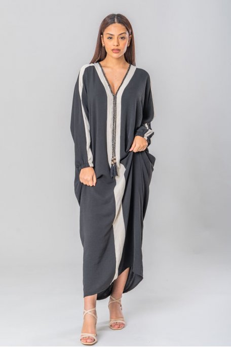 Kleid Abaya lang Flechtdetails schwarz