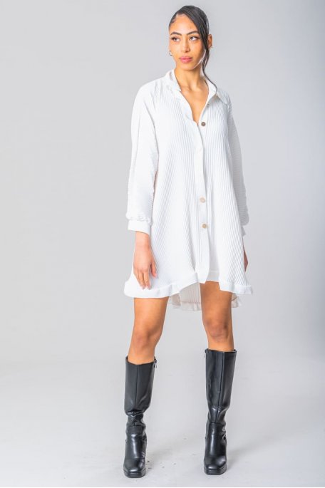 Hemdblusenkleid plissiert weiß