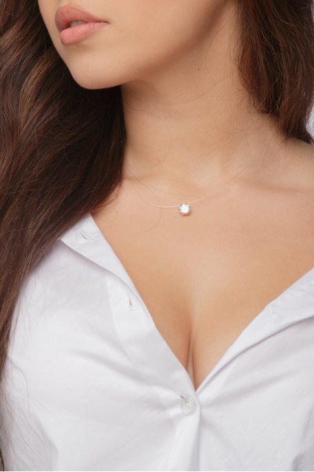 Necklace transparent peach thread with gold rhinestones
