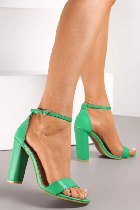 Square heels sandals thin strap green