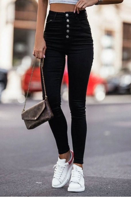 Black denim high waist slim jeans