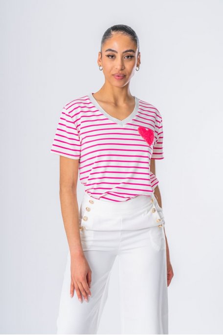 Tee-shirt marinière cœur rose